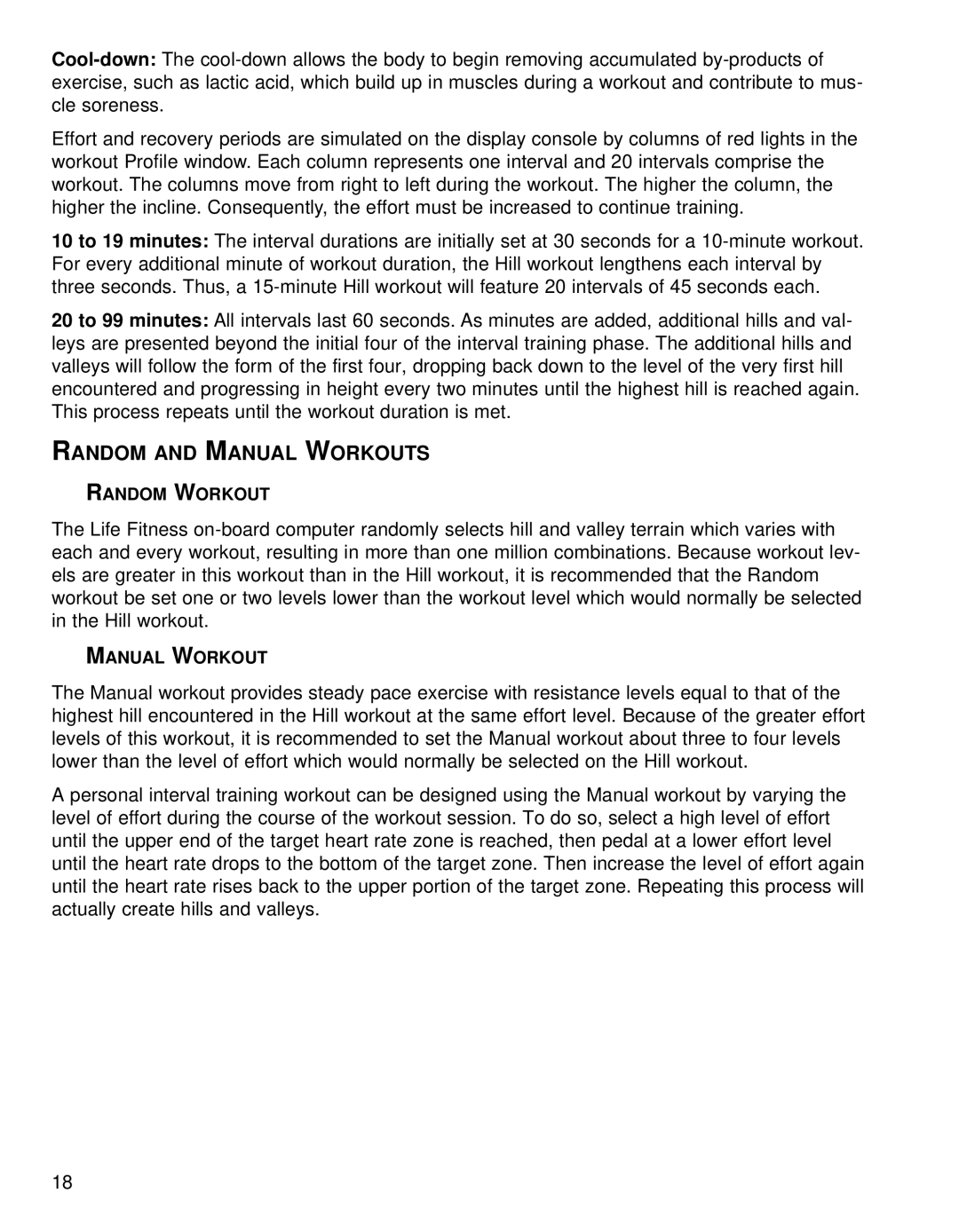 Life Fitness Fitness Electronics manual Random and Manual Workouts 