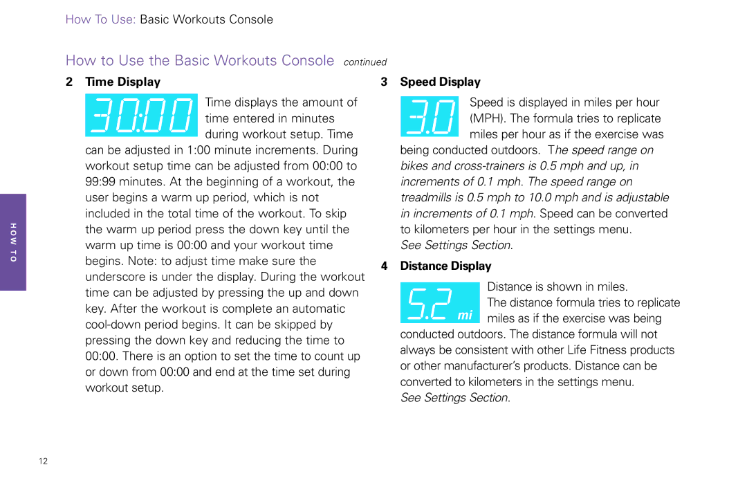 Life Fitness FPO manual Time Display Speed Display, Distance Display 