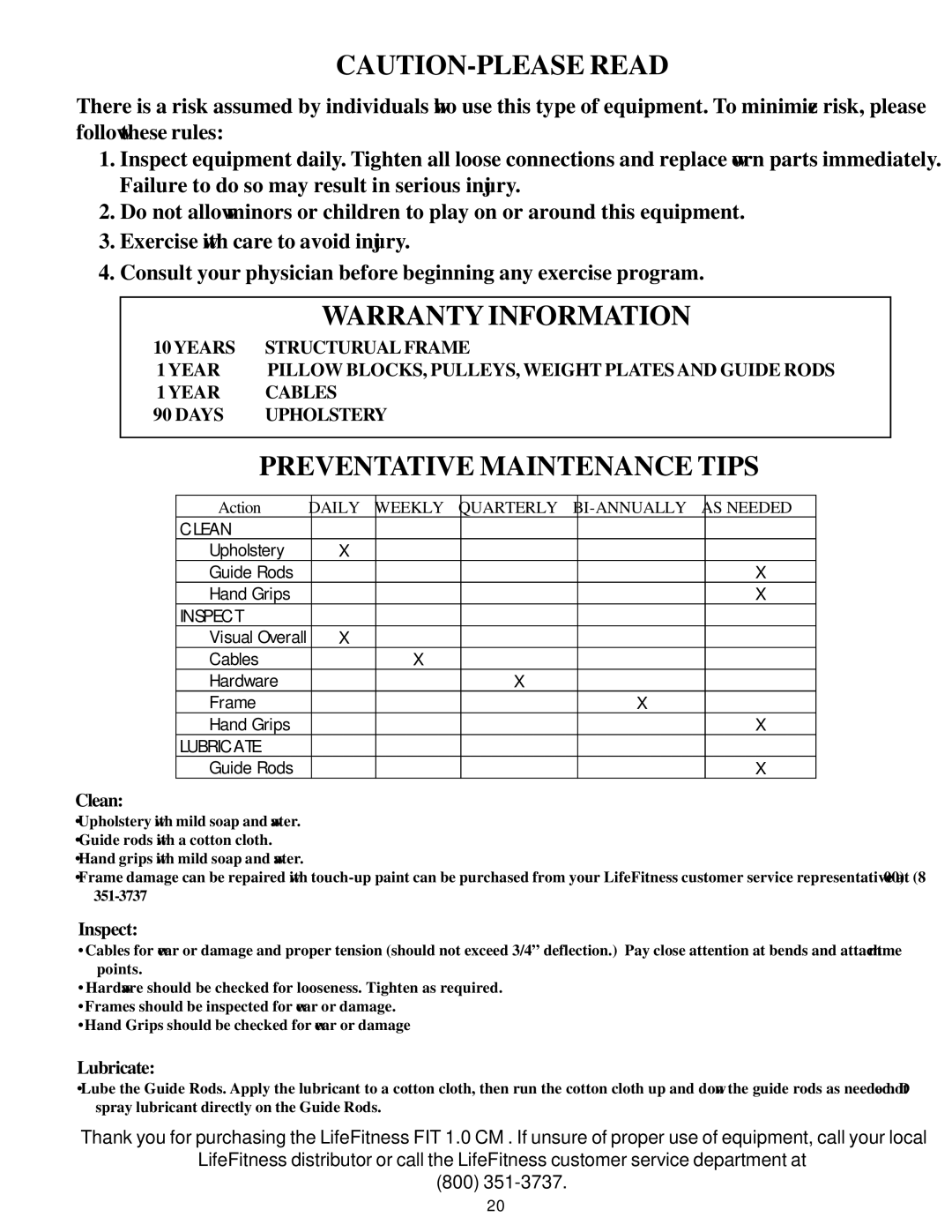 Life Fitness FSFCM1-0102-001 manual Warranty Information 