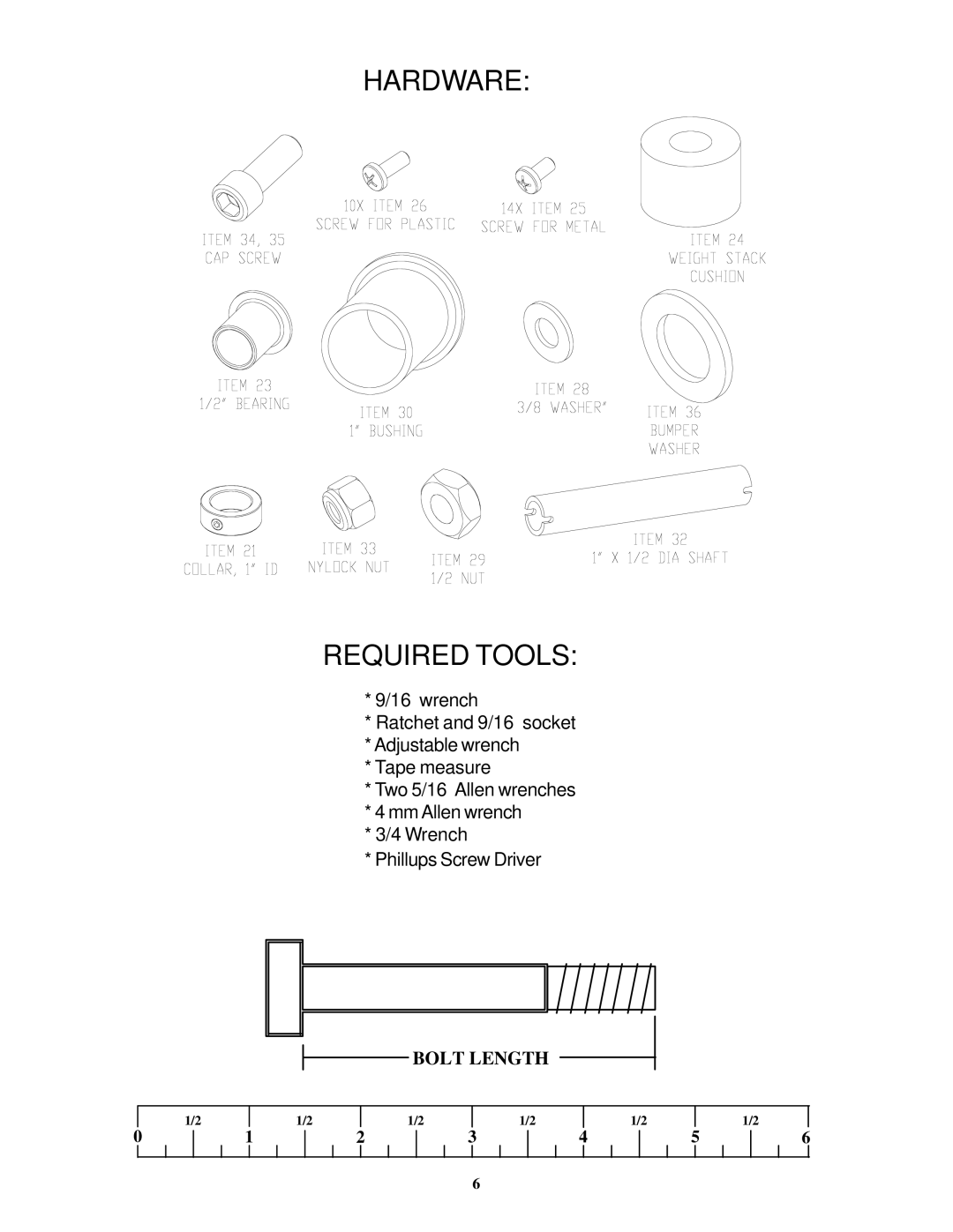 Life Fitness FSFCM1-0102-001 manual Hardware Required Tools 