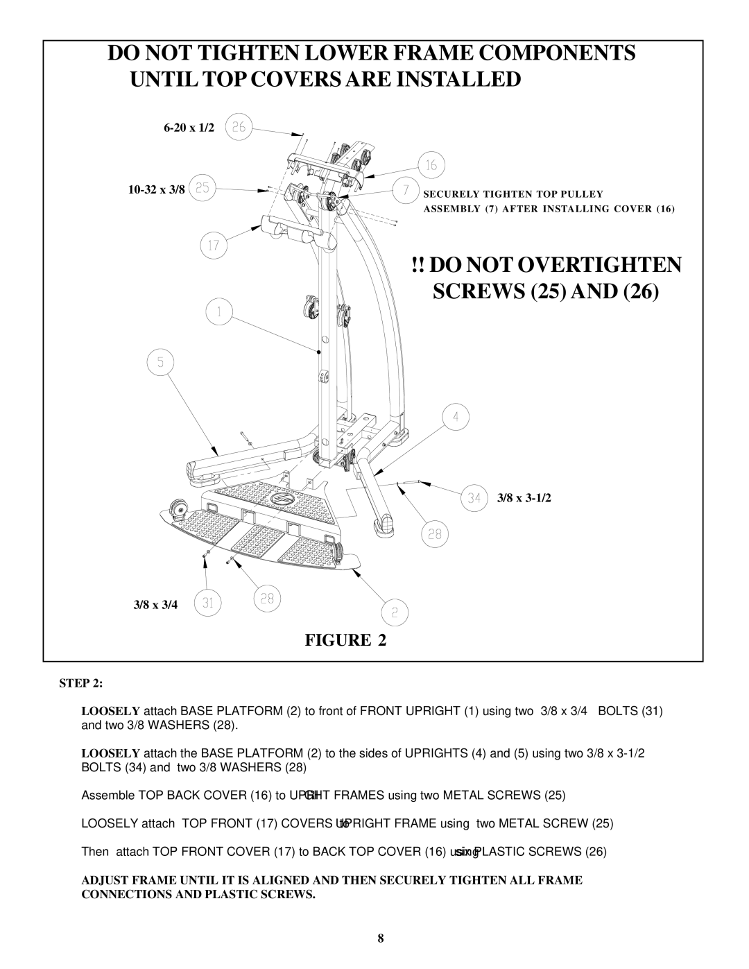 Life Fitness FSFCM1-0102-001 manual Do not Overtighten 