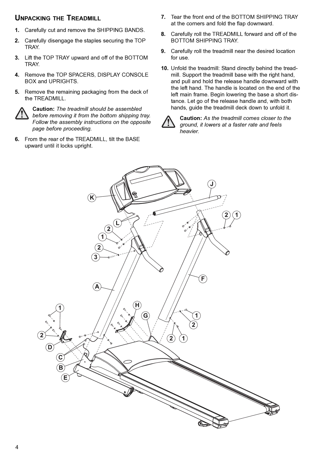 Life Fitness FT4 user manual Unpacking the Treadmill, Bottom Shipping Tray 