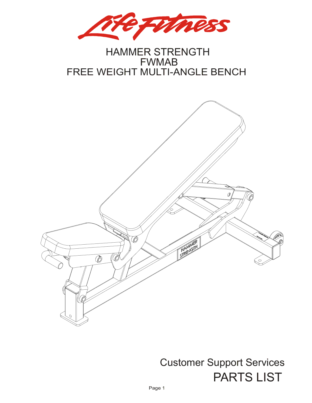 Life Fitness FWMAB manual Parts List, Hammer Strength Fwmab 