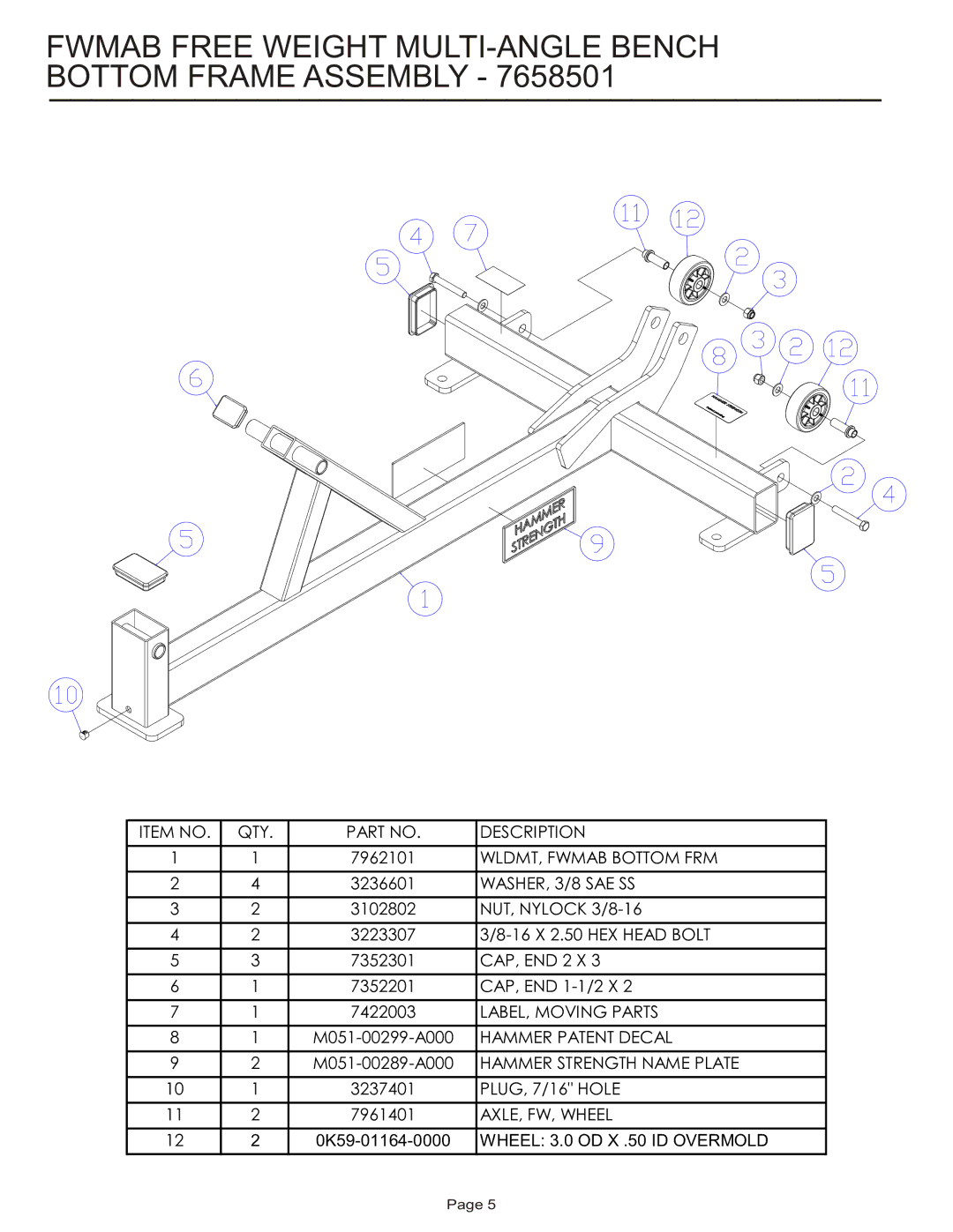 Life Fitness FWMAB manual Fwmab Free Weight MULTI-ANGLE Bench Bottom Frame Assembly 