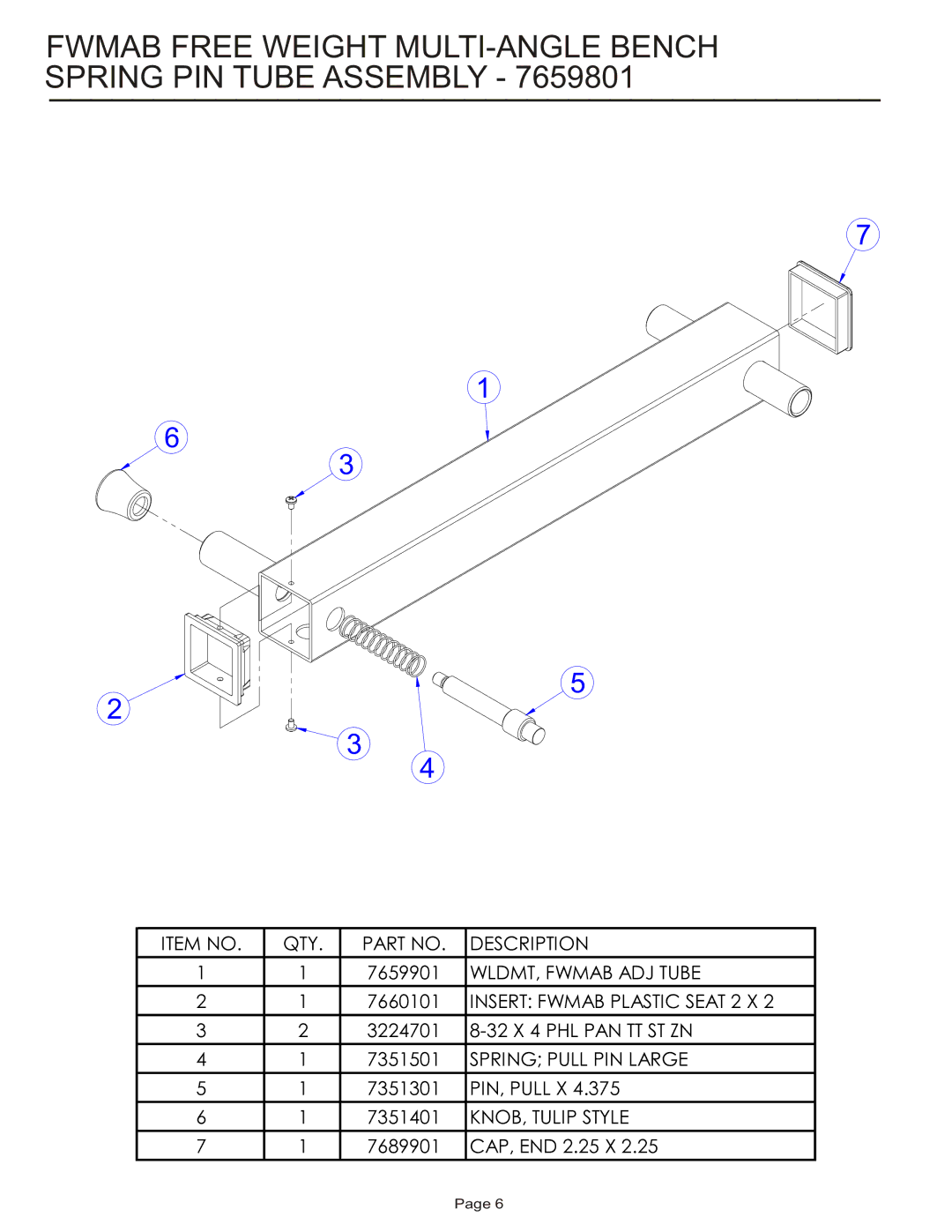 Life Fitness FWMAB manual Fwmab Free Weight MULTI-ANGLE Bench Spring PIN Tube Assembly 