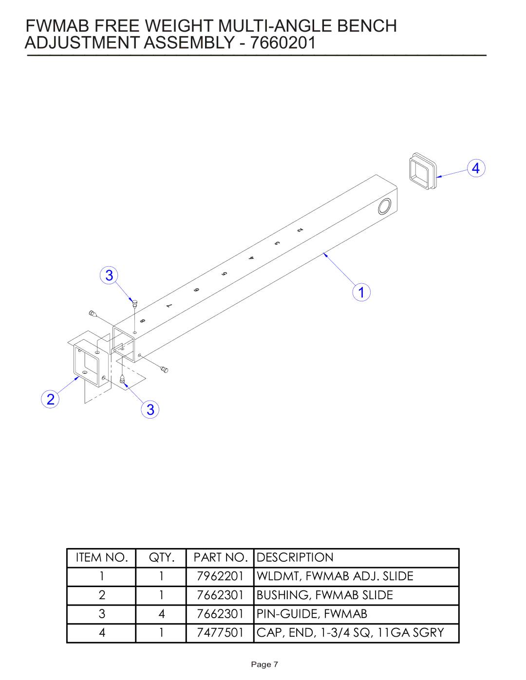 Life Fitness FWMAB manual Fwmab Free Weight MULTI-ANGLE Bench Adjustment Assembly 