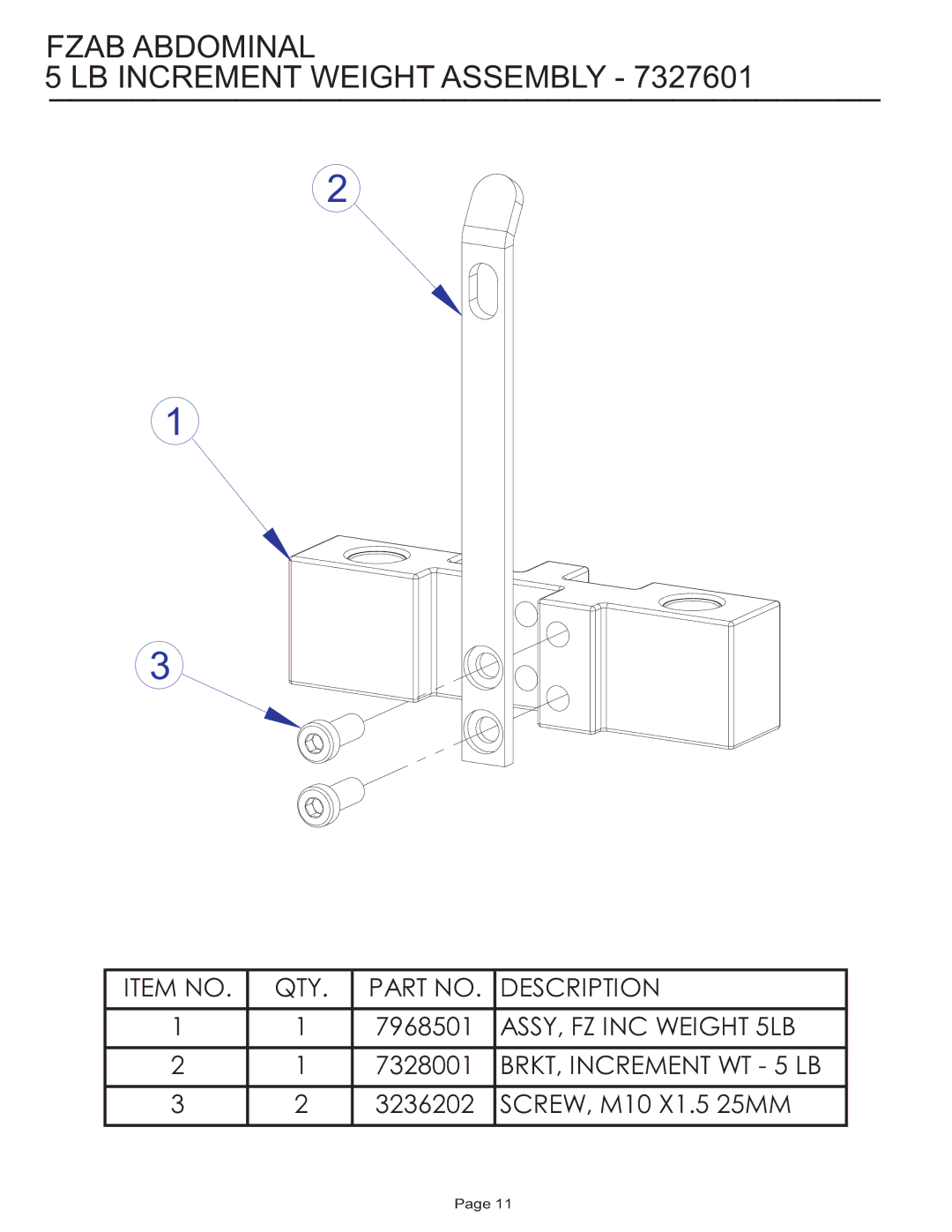 Life Fitness FZAB manual Fzab Abdominal LB Increment Weight Assembly 