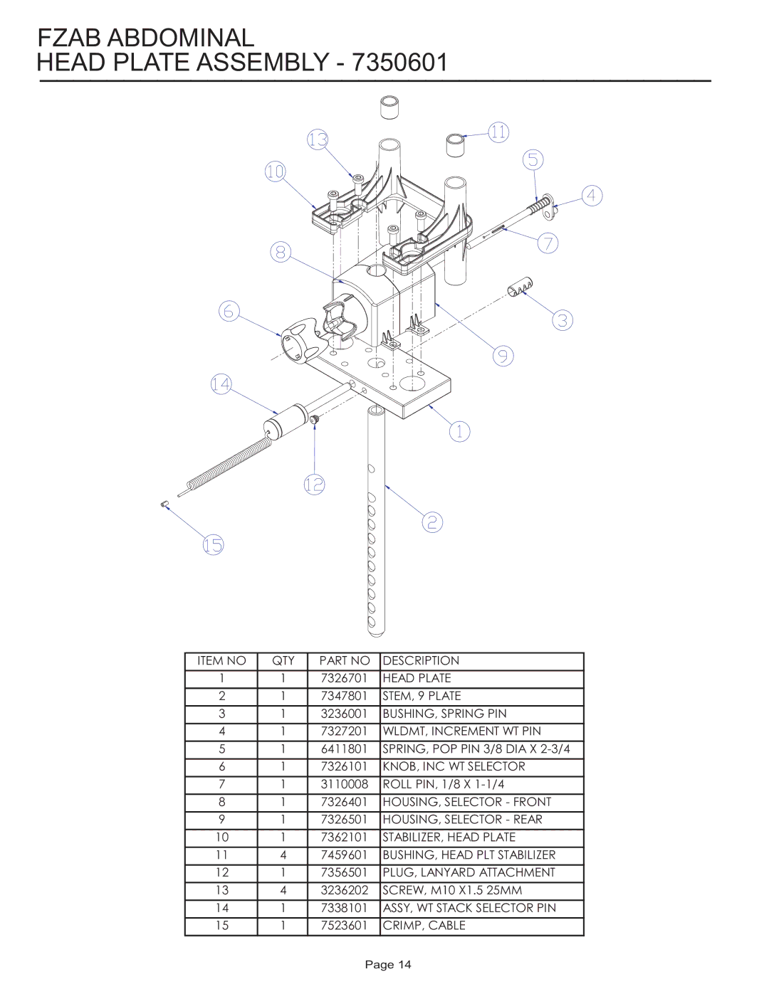 Life Fitness FZAB manual Fzab Abdominal Head Plate Assembly 