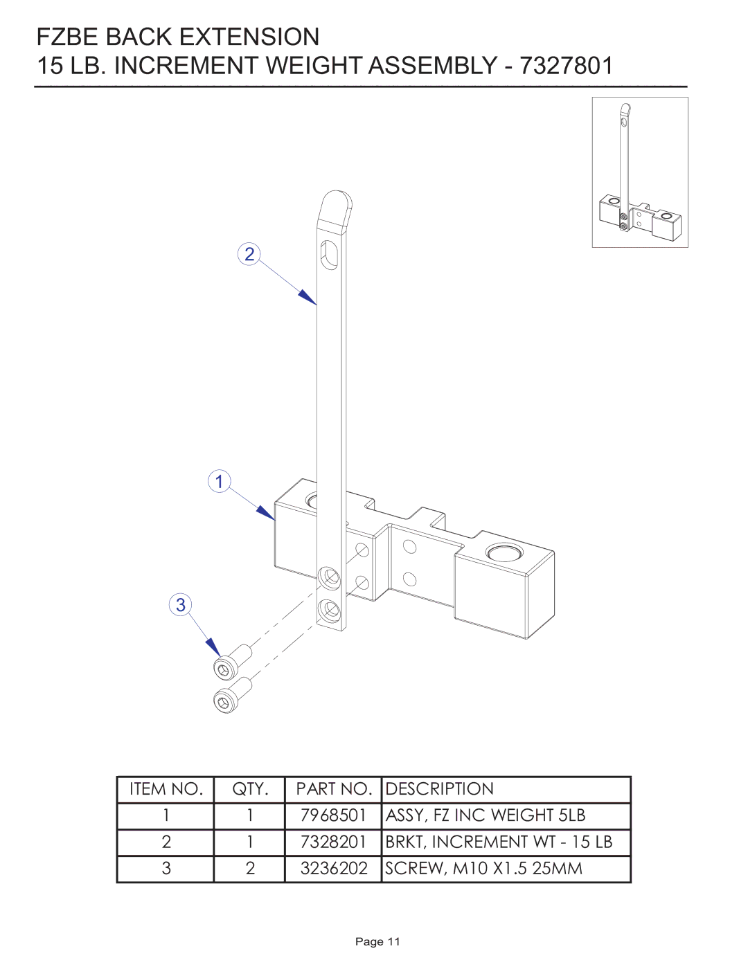 Life Fitness FZBE manual Fzbe Back Extension 15 LB. Increment Weight Assembly 