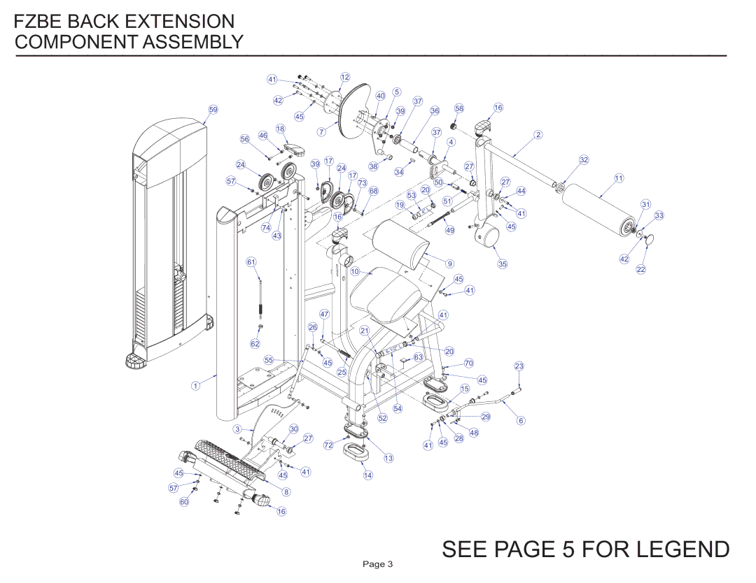 Life Fitness FZBE manual Fzbe Back Extension Component Assembly 