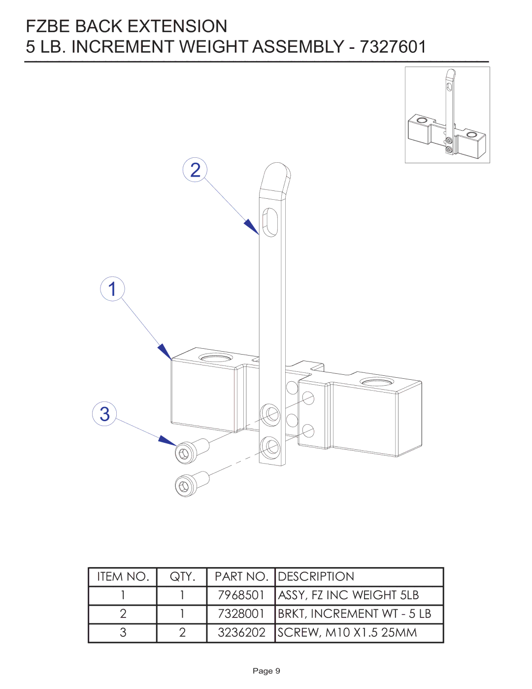 Life Fitness FZBE manual Fzbe Back Extension LB. Increment Weight Assembly 