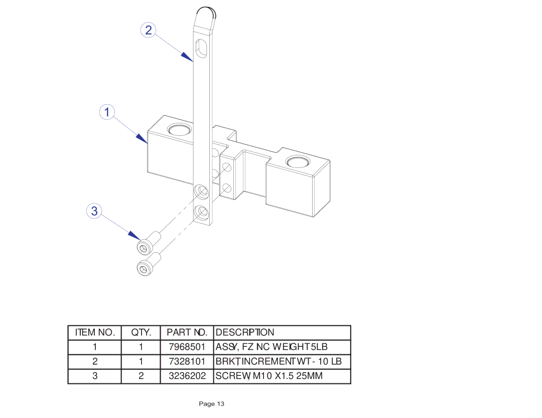 Life Fitness FZCP manual Fzcp Chest Press 10 LB. Increment Weight Assembly 