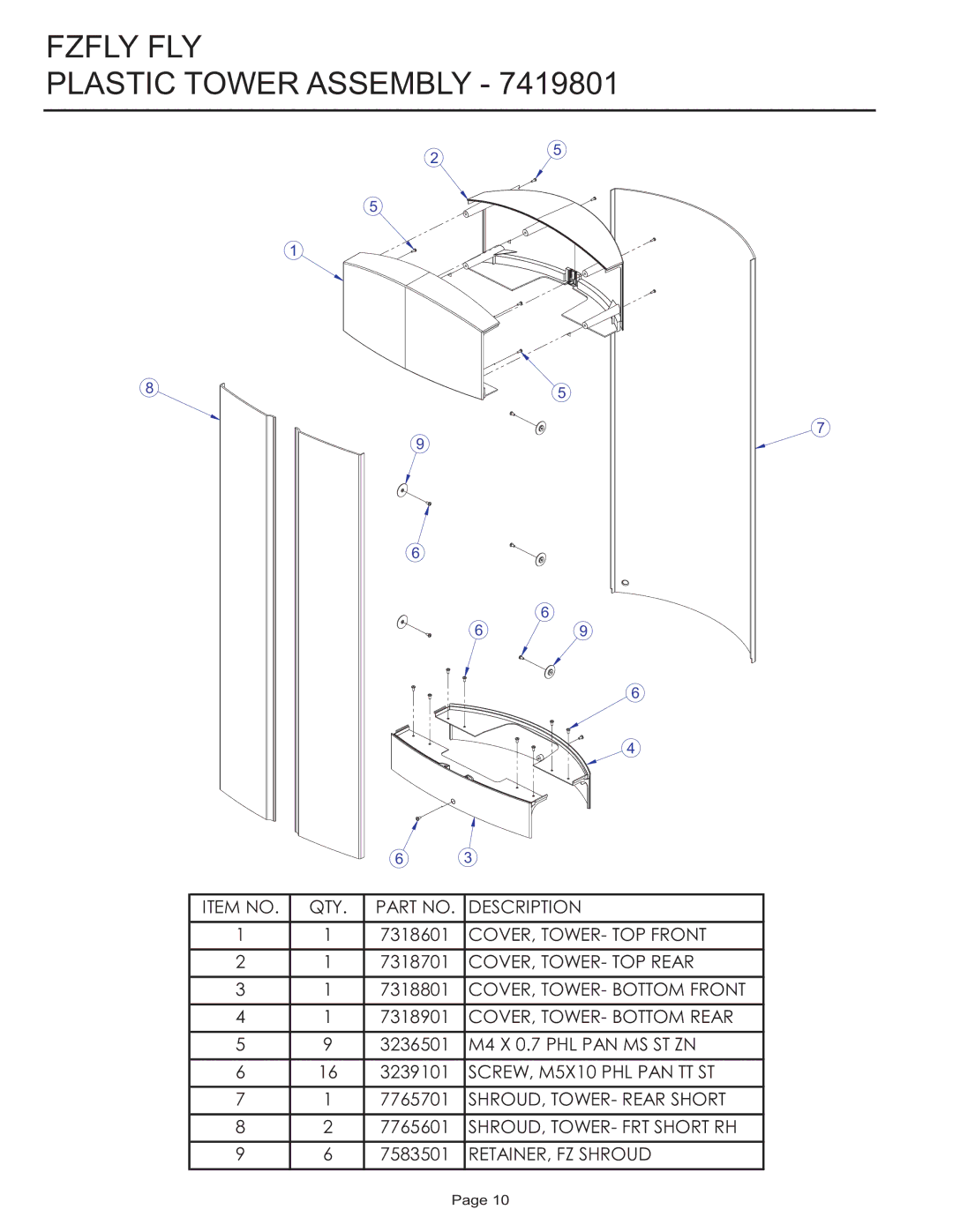 Life Fitness Fzfly Fly manual Fzfly FLY Plastic Tower Assembly 