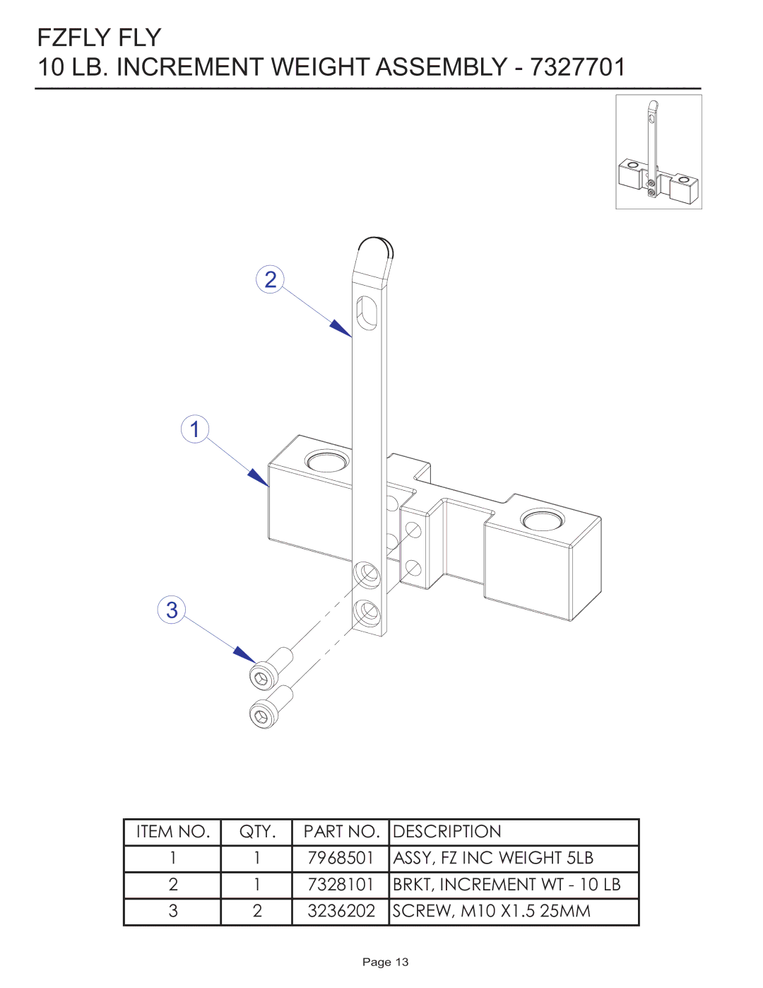 Life Fitness Fzfly Fly manual Fzfly FLY 10 LB. Increment Weight Assembly 