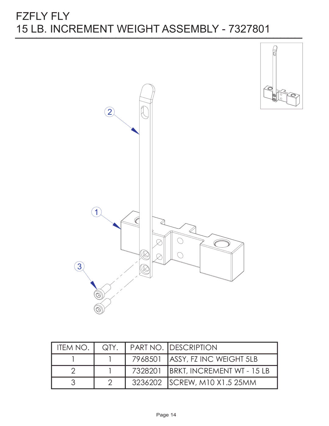 Life Fitness Fzfly Fly manual Fzfly FLY 15 LB. Increment Weight Assembly 