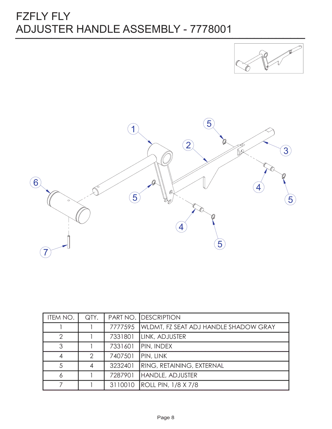 Life Fitness Fzfly Fly manual Fzfly FLY Adjuster Handle Assembly 