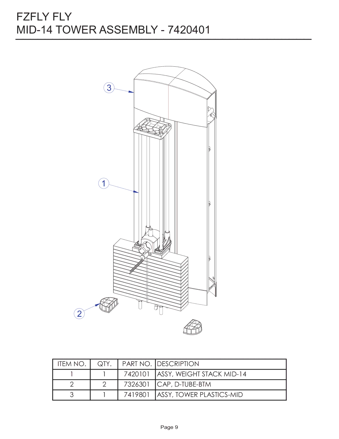 Life Fitness Fzfly Fly manual Fzfly FLY MID-14 Tower Assembly 