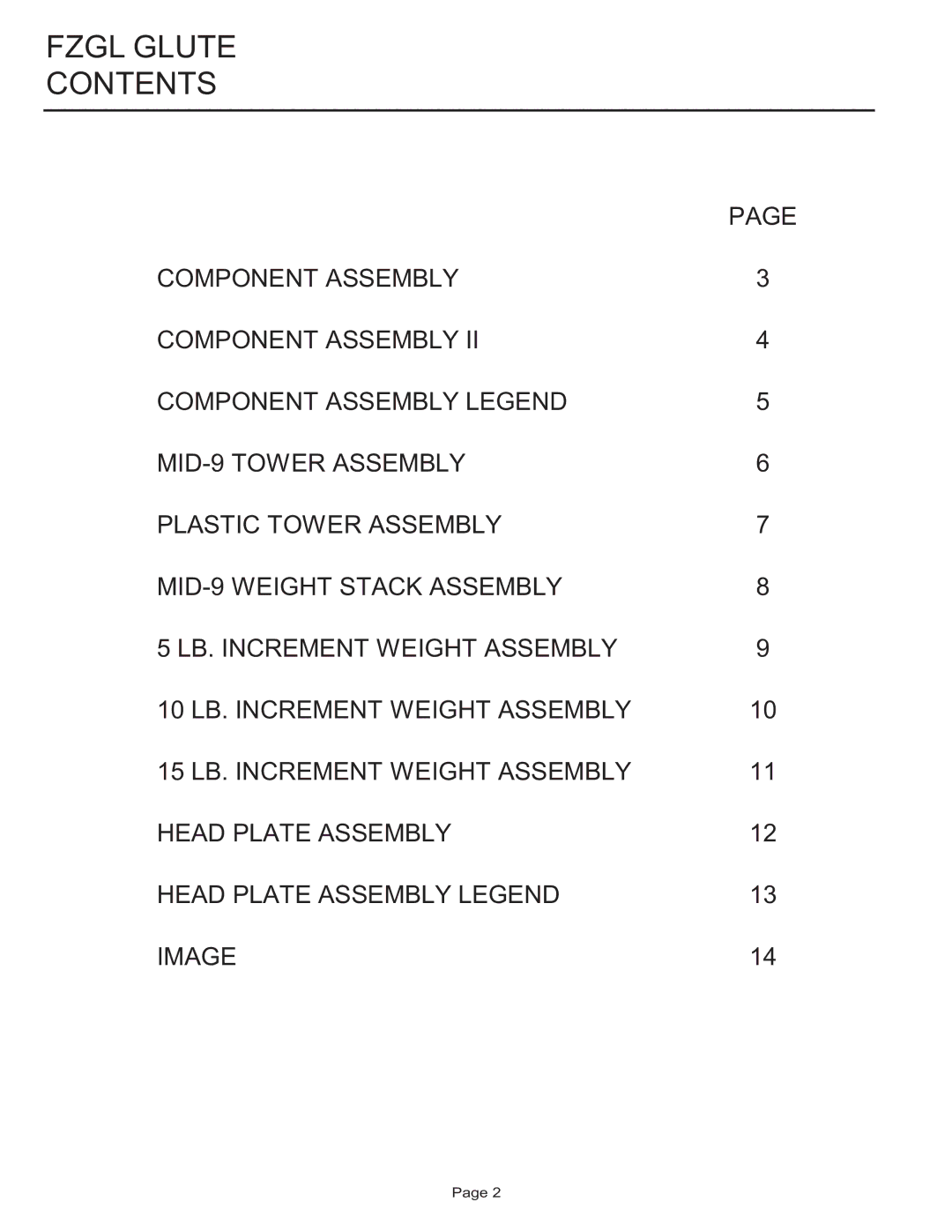 Life Fitness FZGL manual Fzgl Glute Contents 