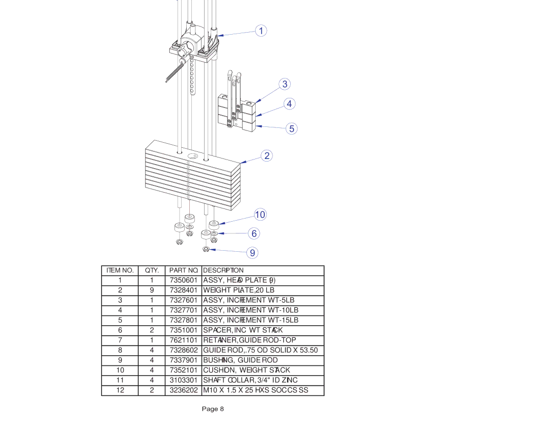 Life Fitness FZGL manual Fzgl Glute MID-9 Weight Stack Assembly 