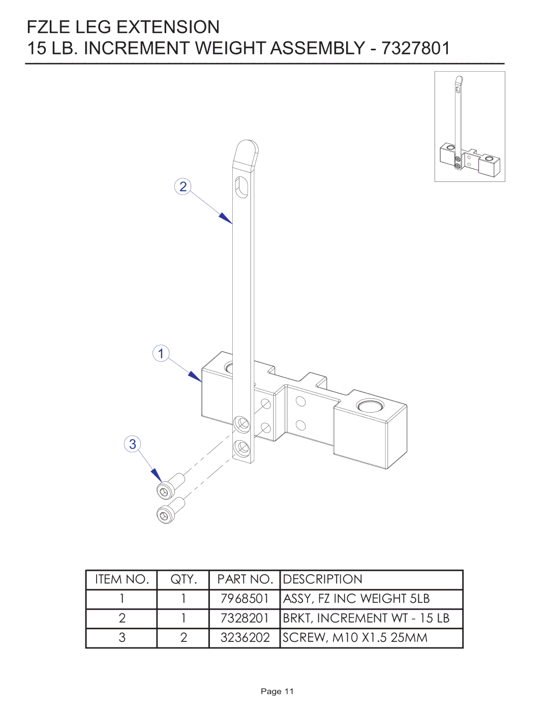 Life Fitness FZLE manual Fzle LEG Extension 15 LB. Increment Weight Assembly 