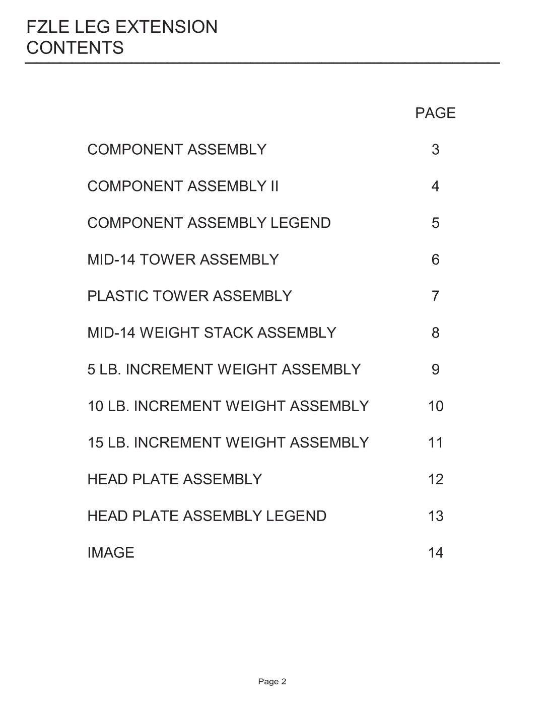 Life Fitness FZLE manual Fzle LEG Extension Contents 