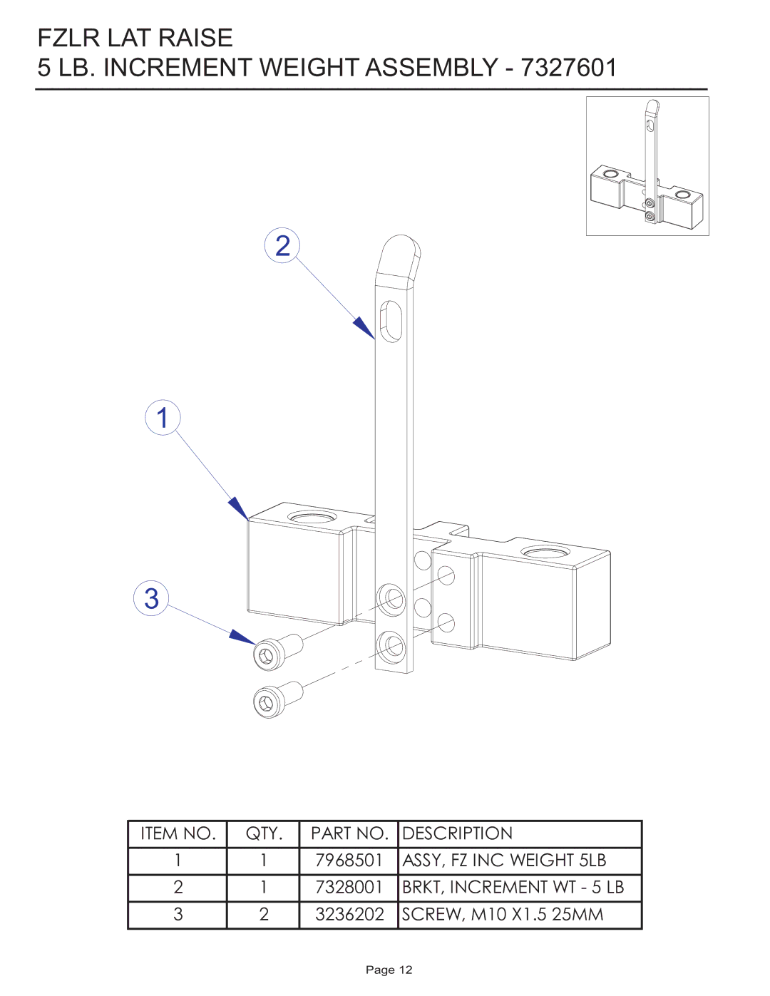 Life Fitness FZLR manual Fzlr LAT Raise LB. Increment Weight Assembly 