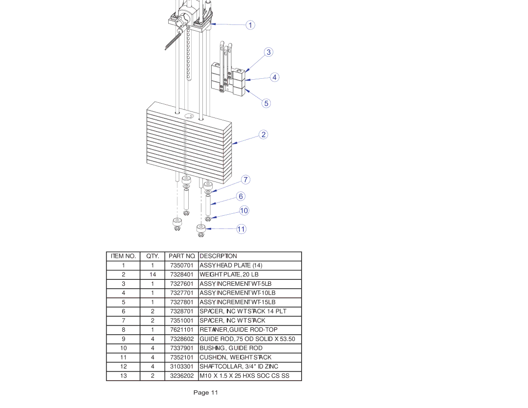 Life Fitness FZPD manual Fzpd Pull Down MID-14 Weight Stack Assembly, Weight Stack Labels 