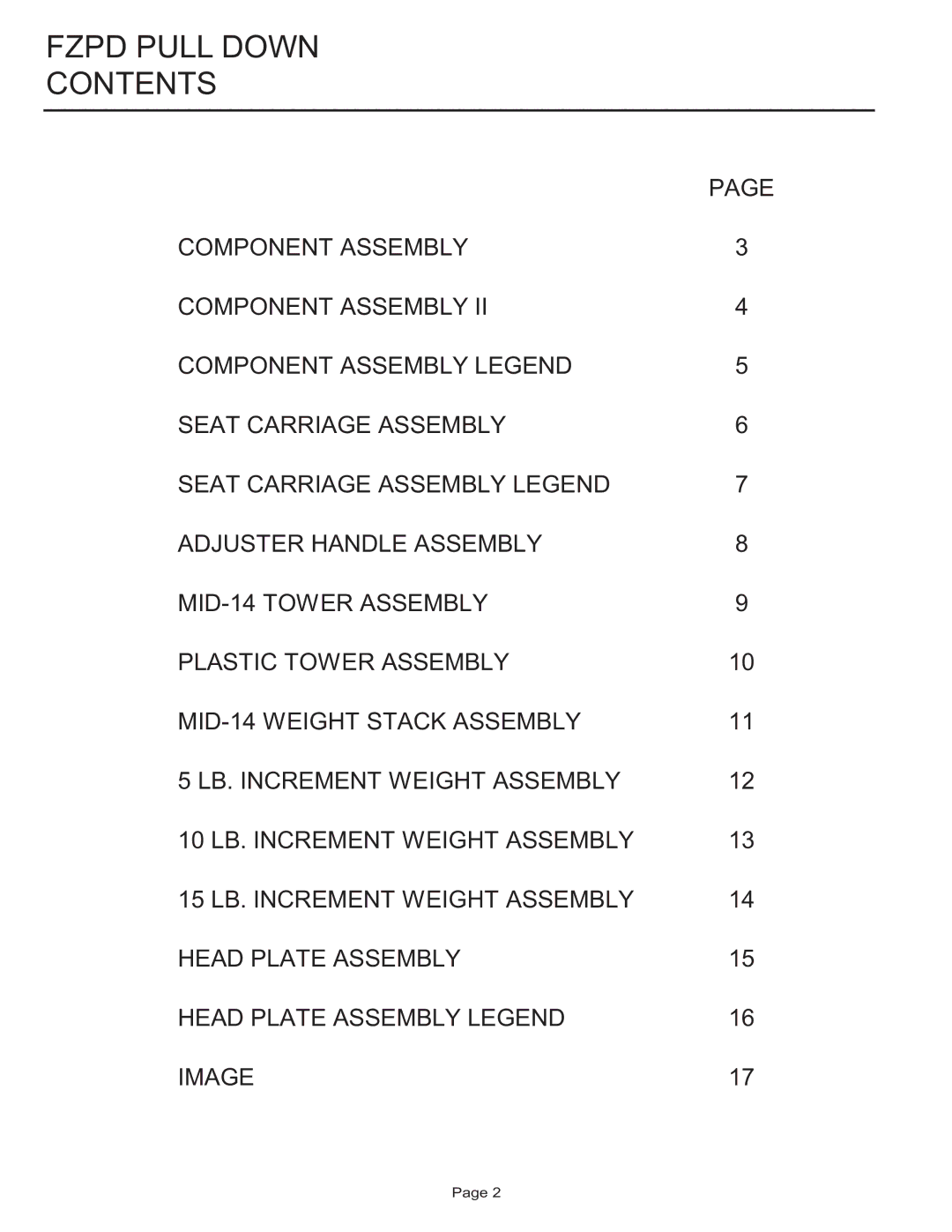 Life Fitness FZPD manual Fzpd Pull Down Contents 