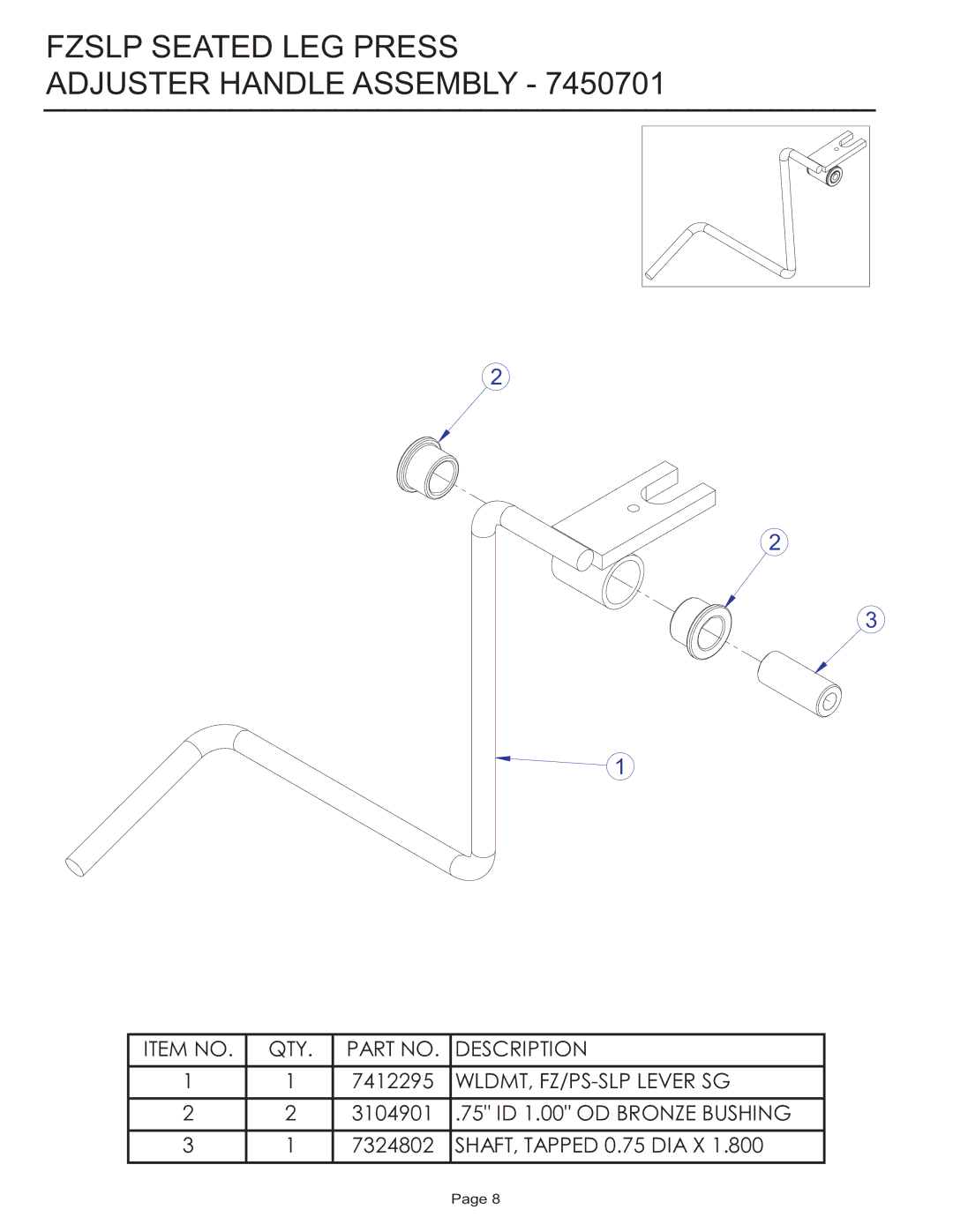 Life Fitness FZSLP manual Fzslp Seated LEG Press Adjuster Handle Assembly 