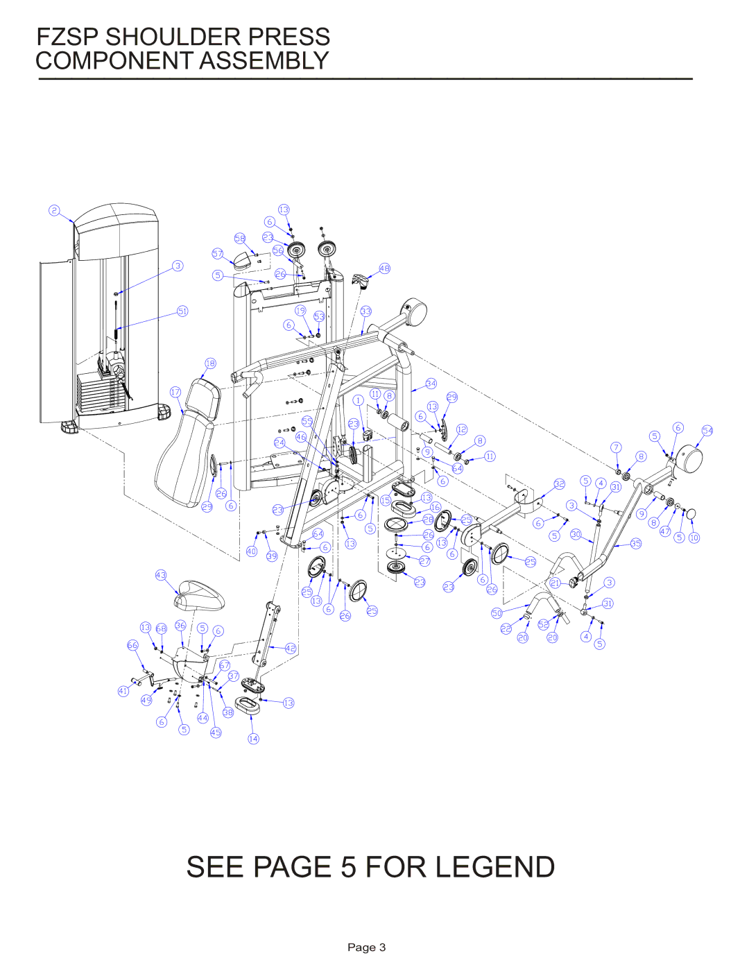 Life Fitness FZSP manual Fzsp Shoulder Press Component Assembly 