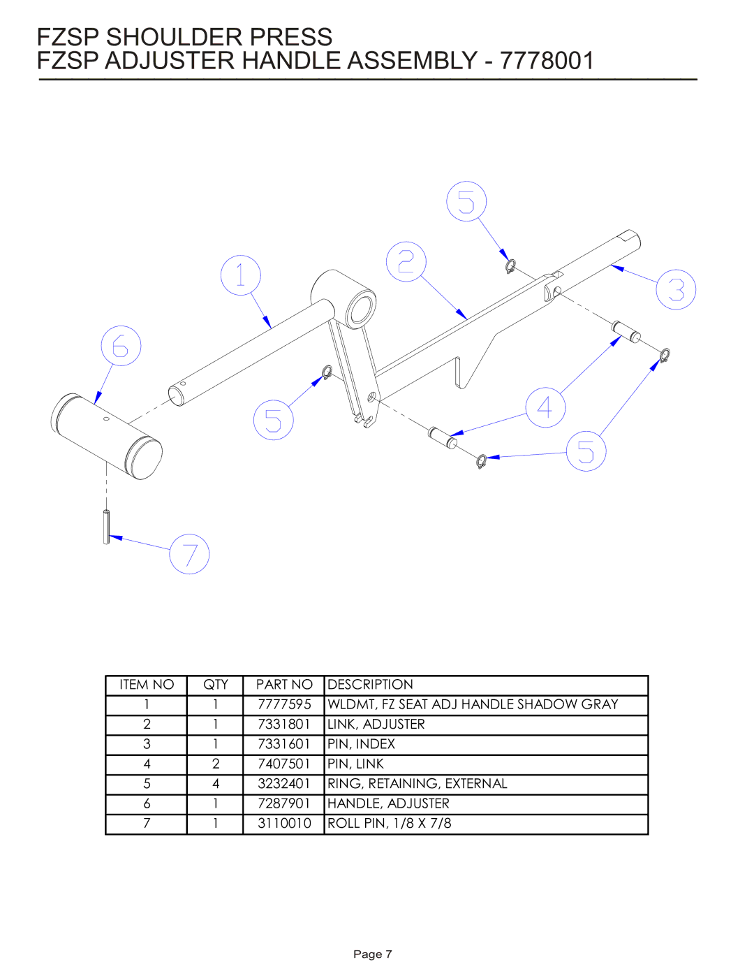 Life Fitness FZSP manual Fzsp Shoulder Press Fzsp Adjuster Handle Assembly 