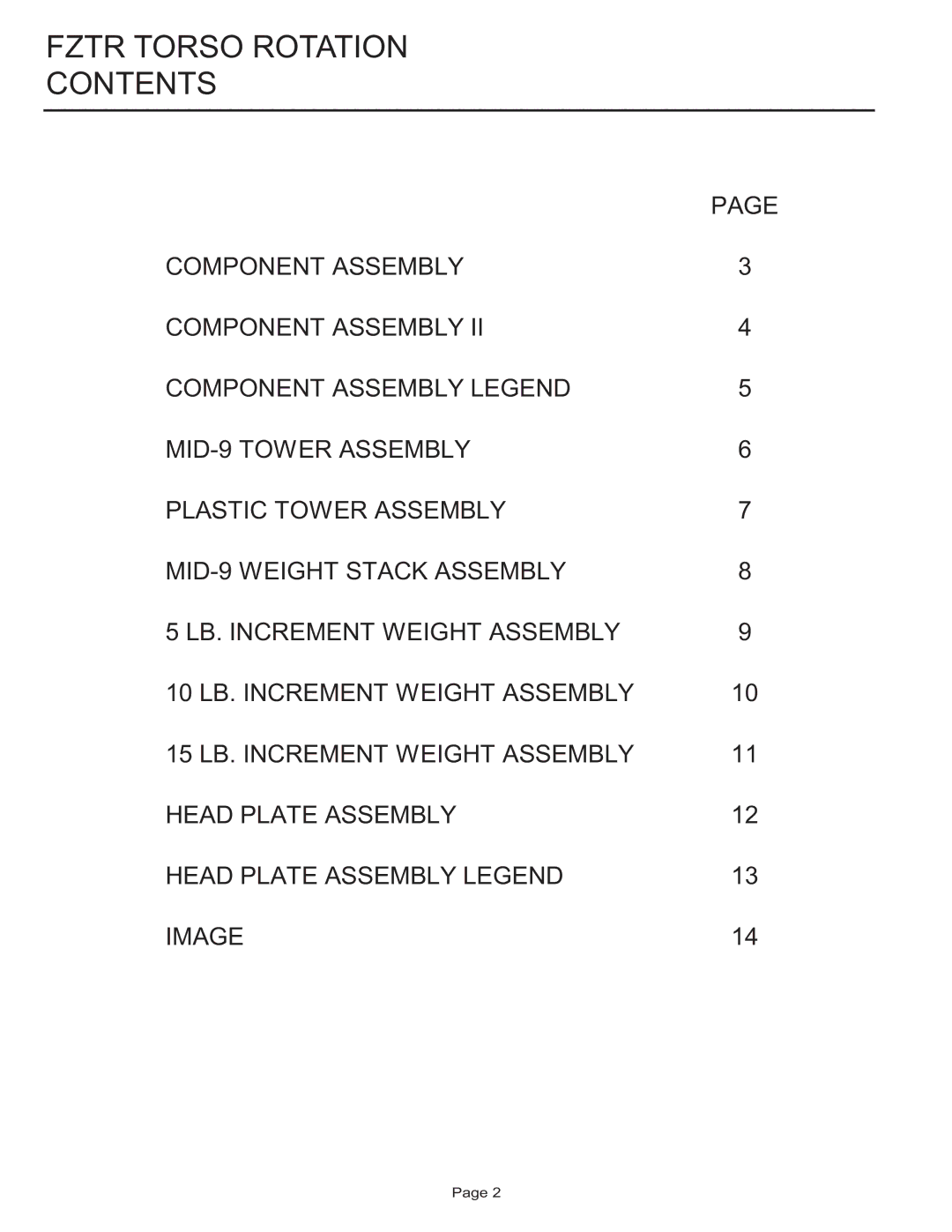 Life Fitness FZTR manual Fztr Torso Rotation Contents 