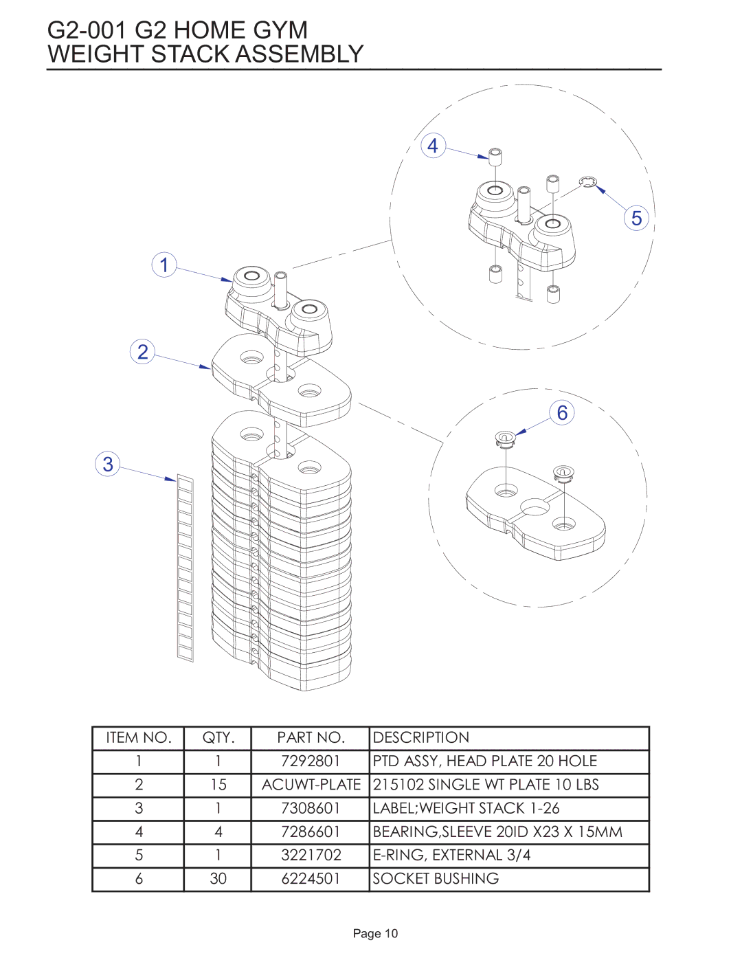 Life Fitness G2-001 manual Weight Stack Assembly 