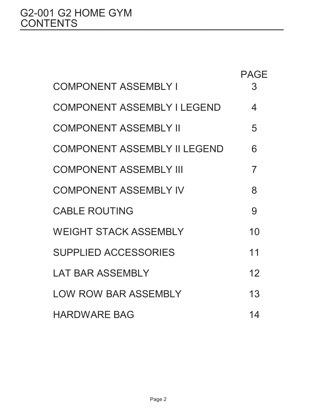 Life Fitness G2-001 manual Contents 