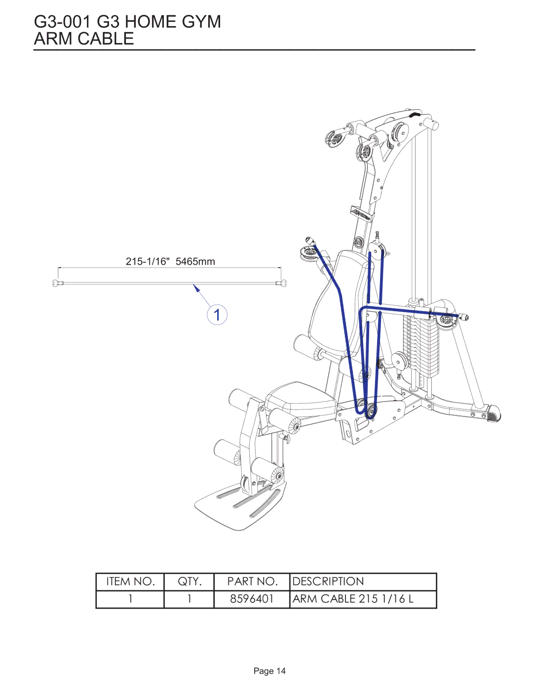 Life Fitness G3-001 manual ARM Cable 