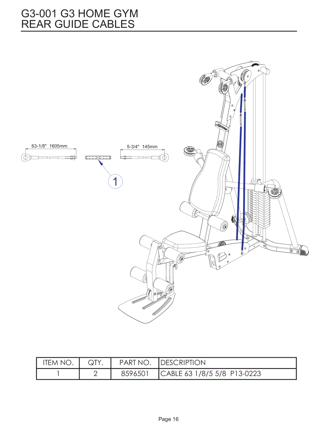 Life Fitness G3-001 manual Rear Guide Cables 