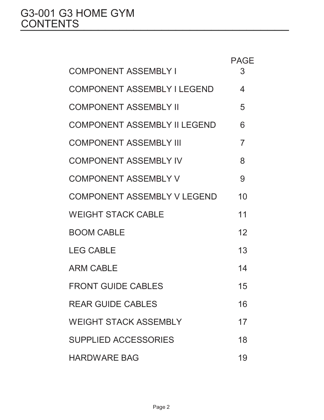 Life Fitness G3-001 manual Contents 