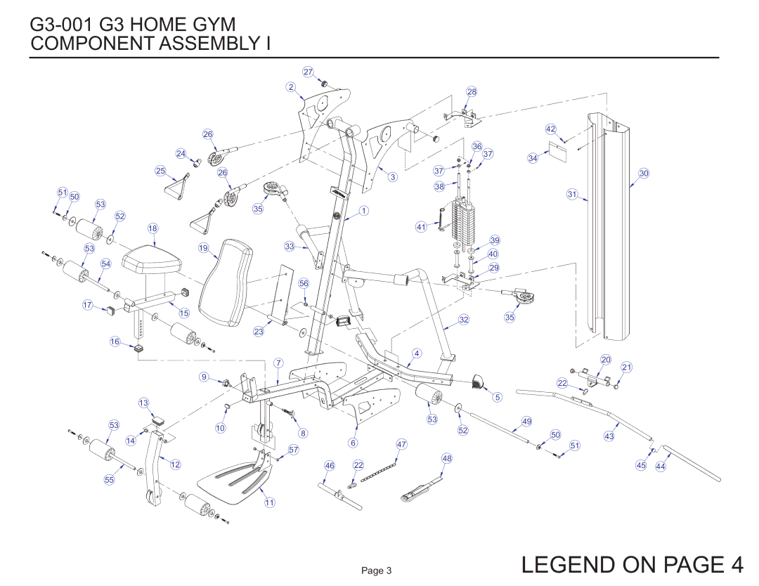 Life Fitness G3-001 manual Component Assembly 