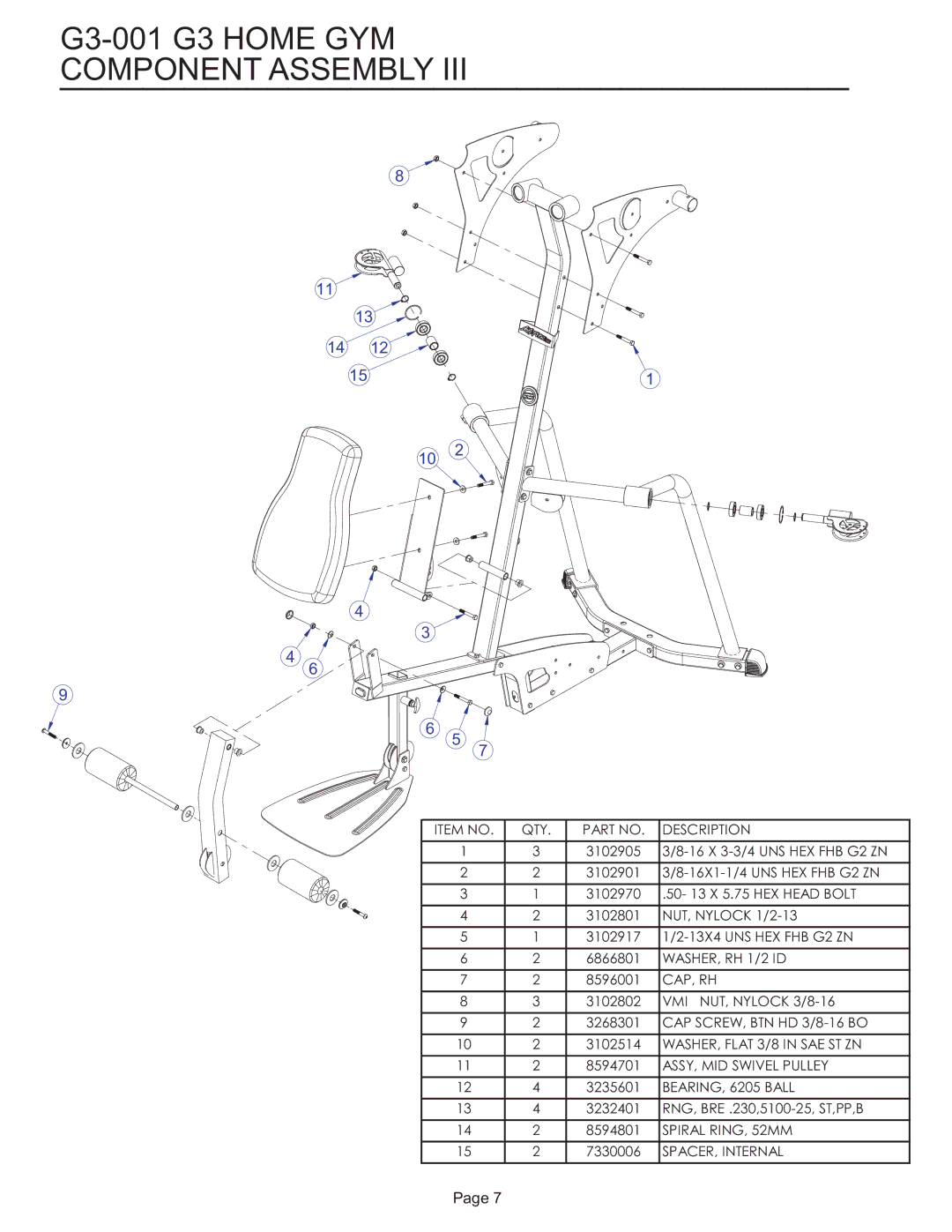 Life Fitness G3-001 manual WASHER, RH 1/2 ID 