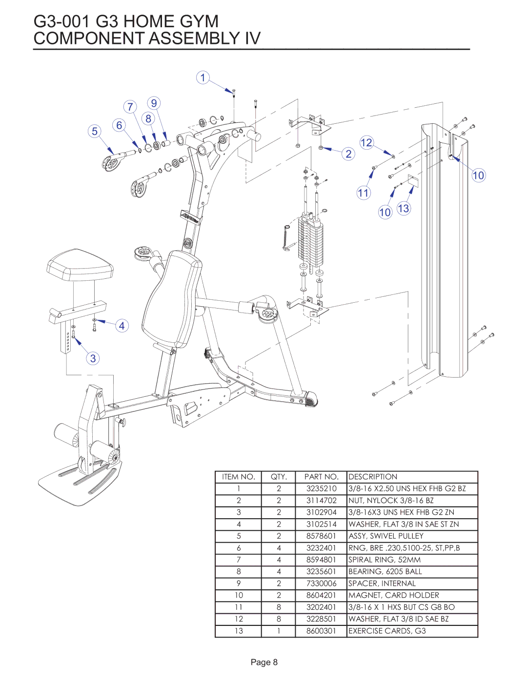 Life Fitness G3-001 manual NUT, Nylock 3/8-16 BZ 