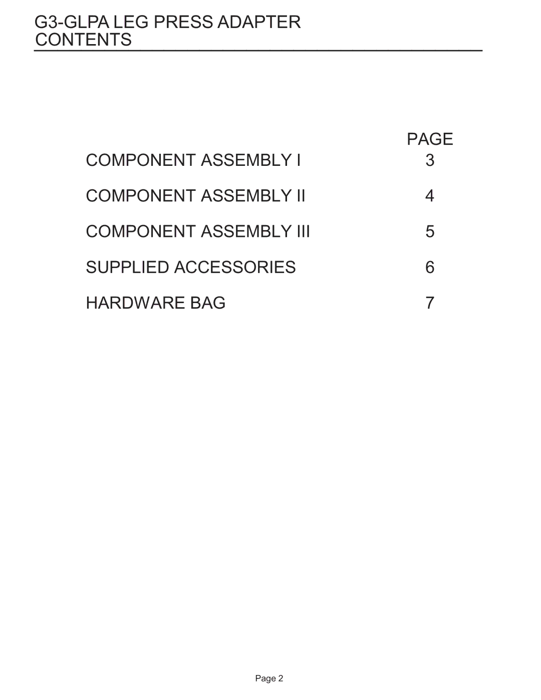 Life Fitness G3-GLPA-001 manual G3-GLPA LEG Press Adapter Contents 