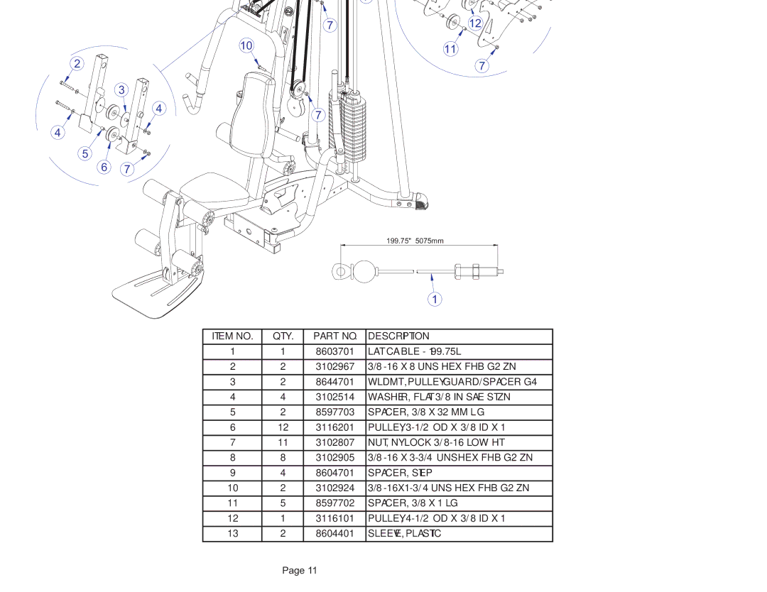 Life Fitness manual G4-001 G4 Home GYM LAT Cable, SPACER, Step 