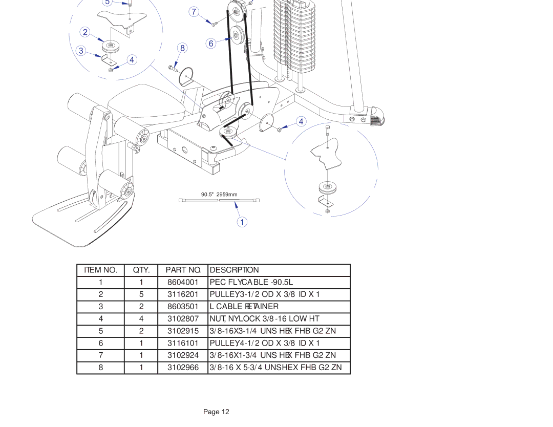 Life Fitness G4-001 manual PEC FLY Cable, NUT, Nylock 3/8-16 LOW HT 