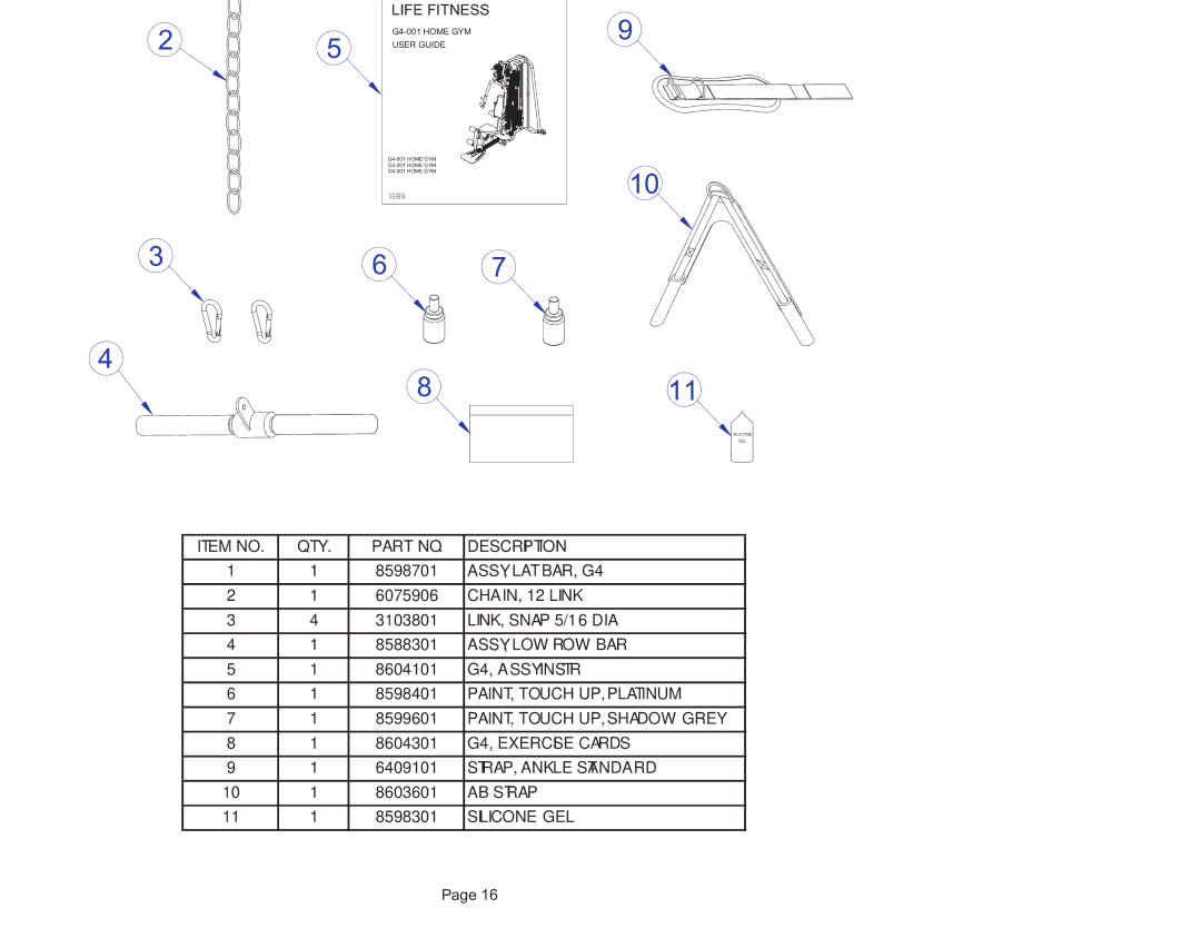 Life Fitness G4-001 manual Supplied Accessories, 811 