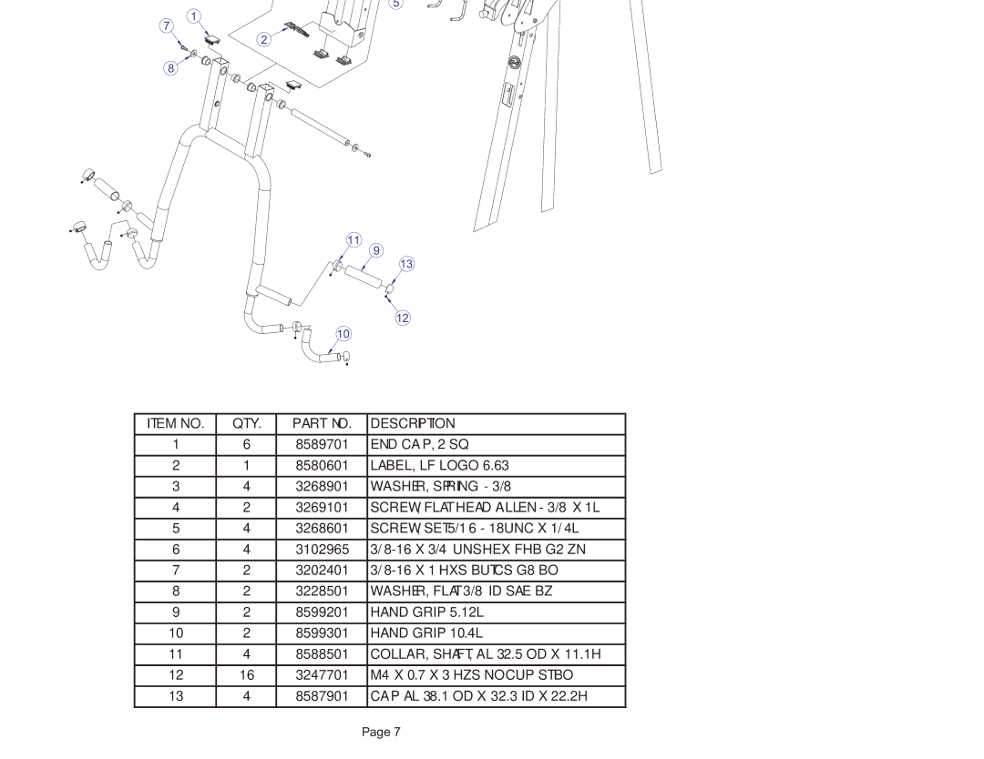 Life Fitness G4-001 manual Item no QTY Description 