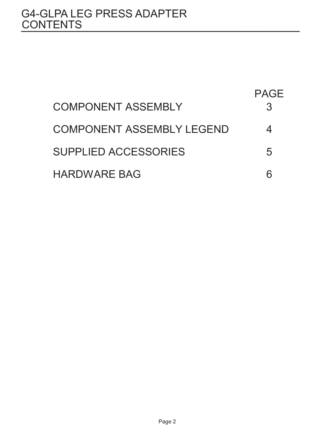 Life Fitness G4-GLPA-001 manual G4-GLPA LEG Press Adapter Contents 