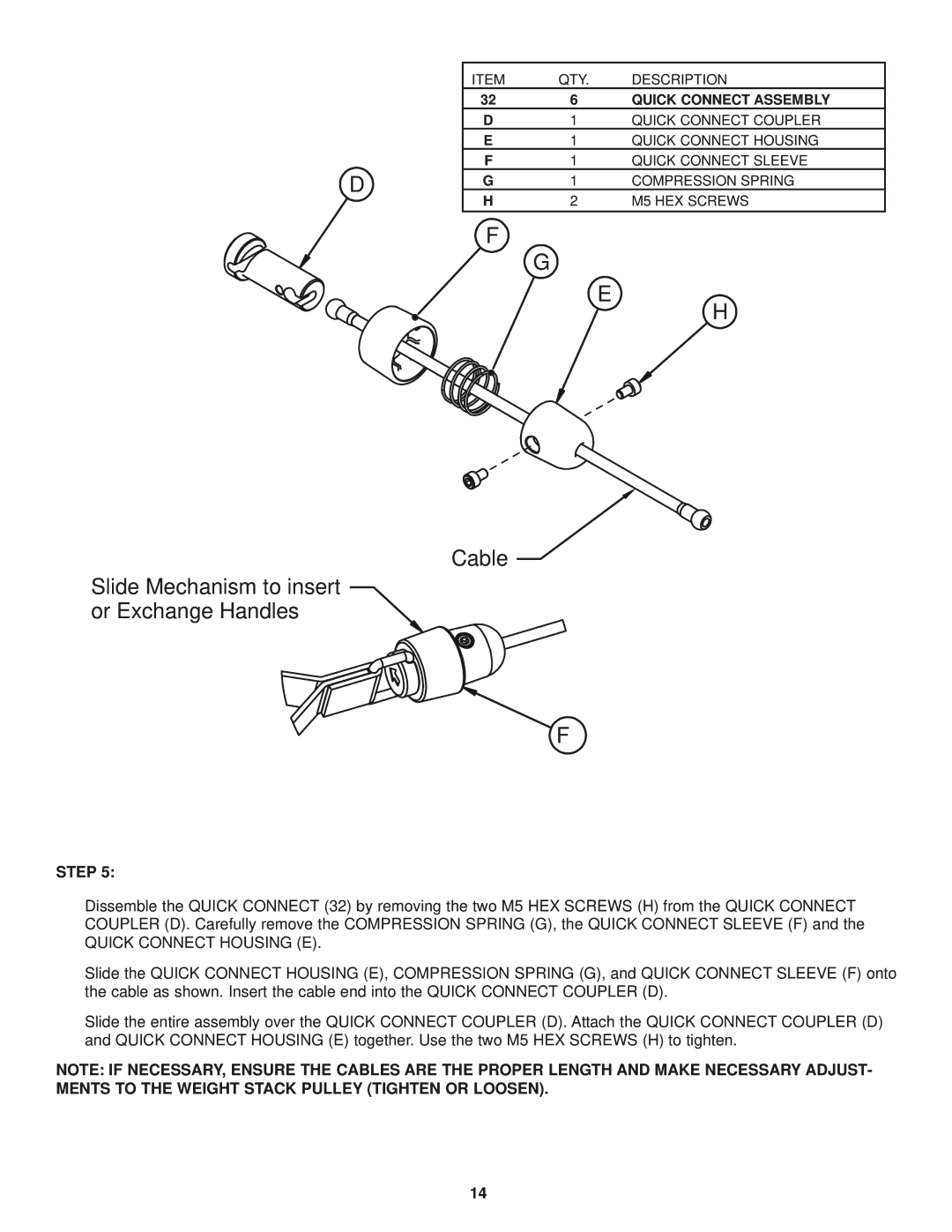 Life Fitness 39721, G5-001, 8289201 REV. B manual Slide Mechanism to insert or Exchange Handles 