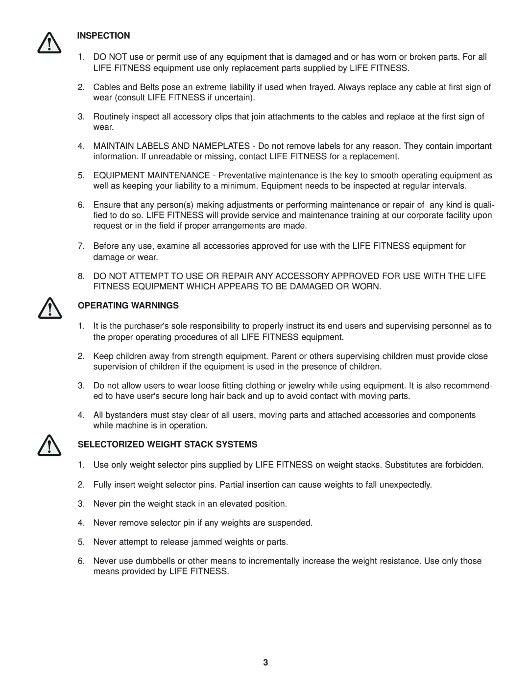 Life Fitness G5-001, 8289201 REV. B, 39721 manual Inspection 