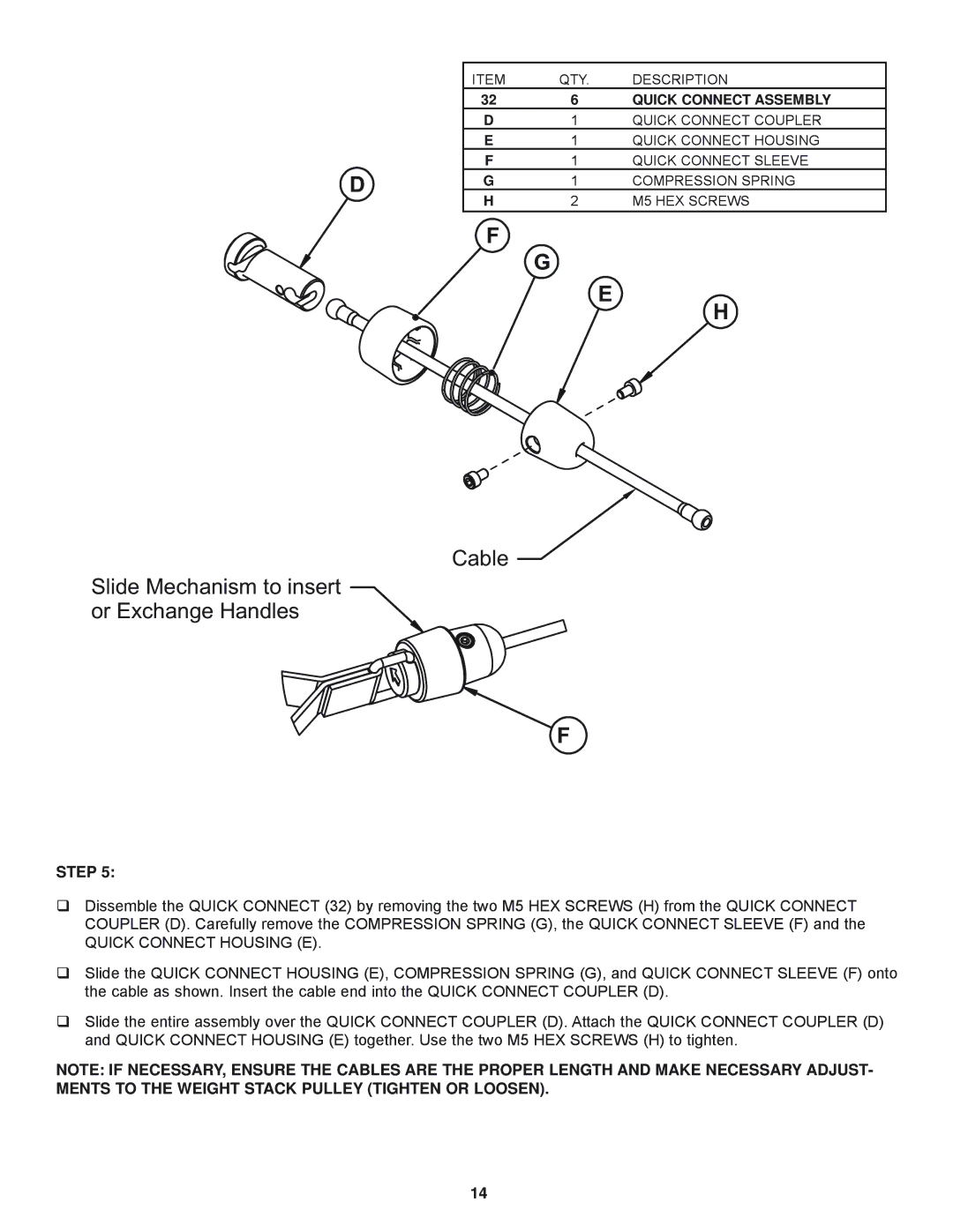 Life Fitness G5-001 manual Slide Mechanism to insert or Exchange Handles 