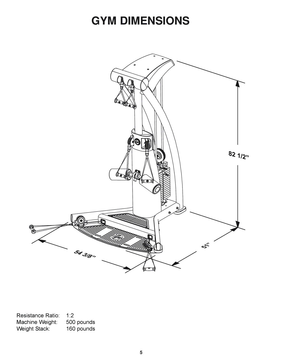 Life Fitness G5-001 manual GYM Dimensions 